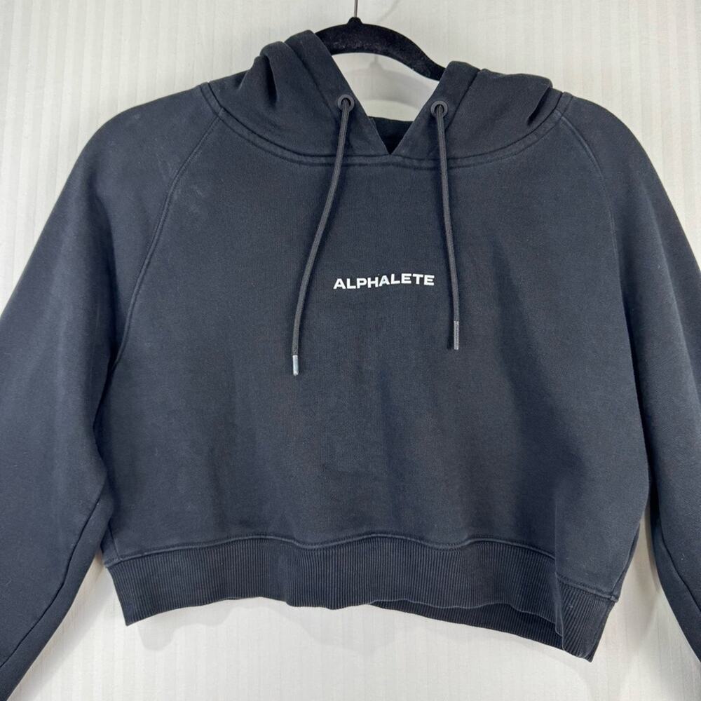 Alphalete Classic Capital Logo Black Crop Hoodie & Jogger Sweatpants Size Medium - Picture 2 of 12